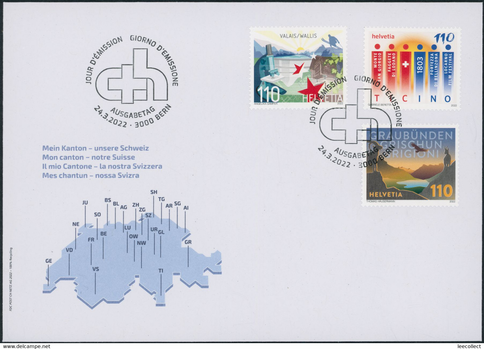 Suisse - 2022 - Kanton - Schweiz - Ersttagsbrief FDC ET