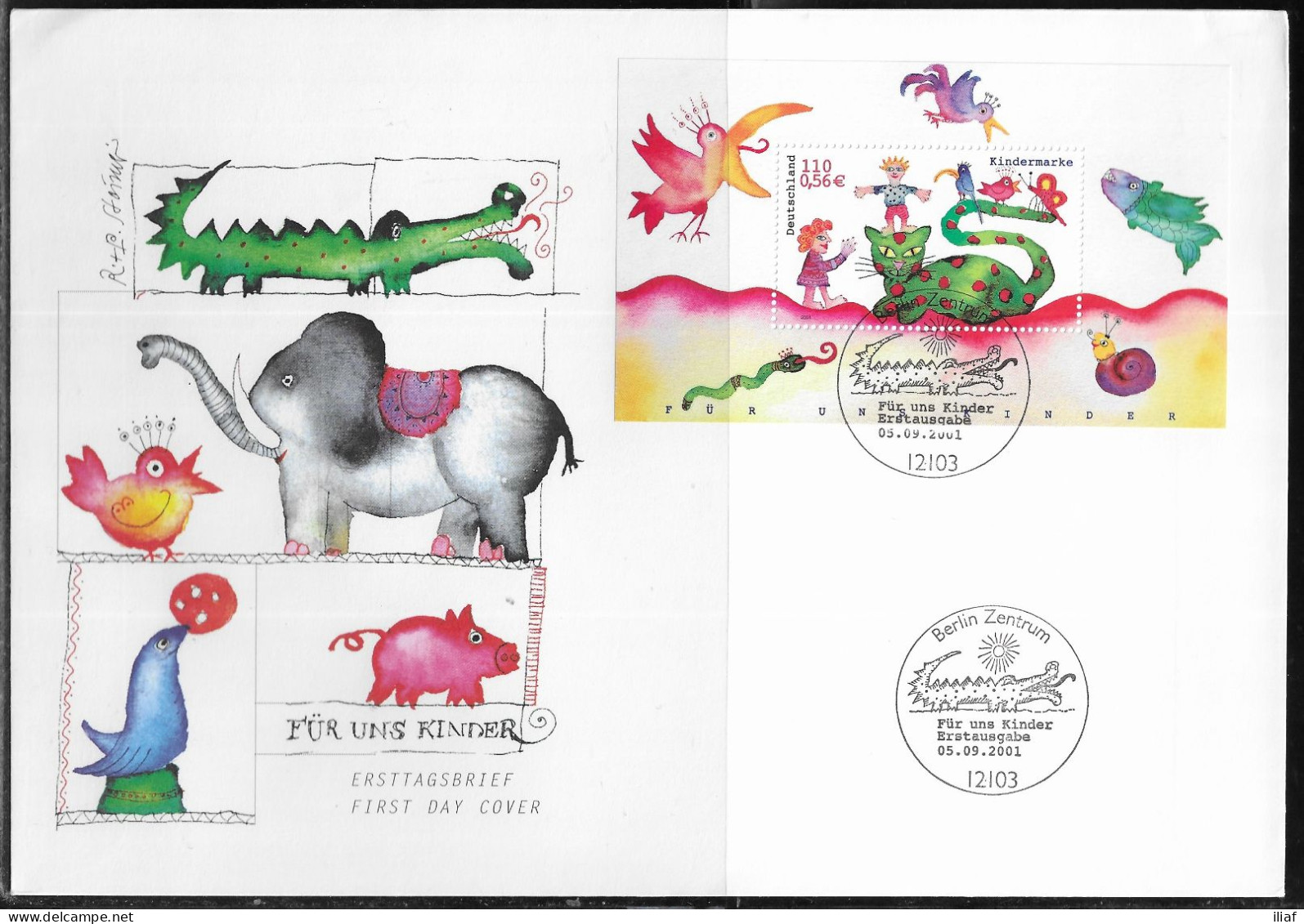 Germany. FDC Mi. BL55. Souvenir Sheet. Drawings Of Animals And Children. FDC Cancellation On Big Cachet Special Envelope - 2001-2010