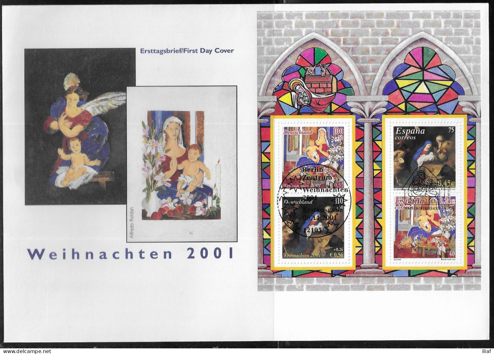 Germany. FDC Mi. BL56. Souvenir Sheet.  Christmas - Joined Issue With Spain.  FDC Cancellation On Big Cachet Special Env - 2001-2010
