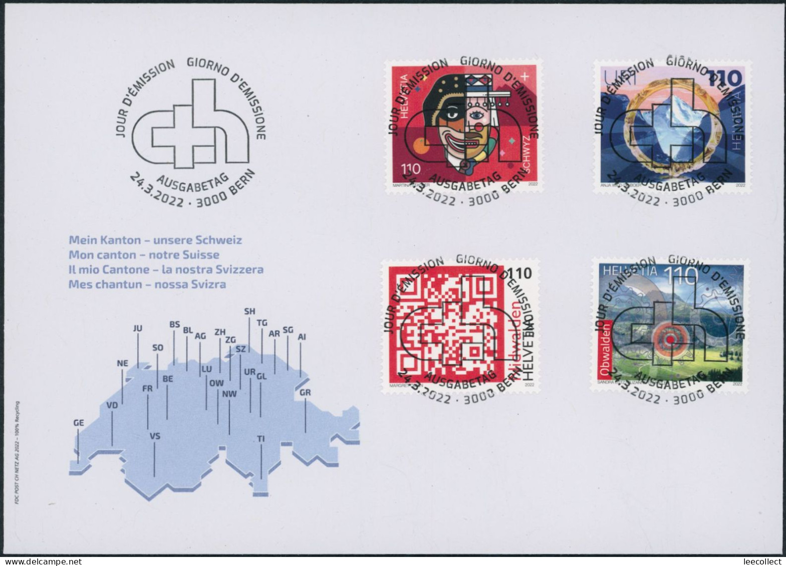 Suisse - 2022 - Kanton - Schweiz - Ersttagsbrief FDC ET - Ersttag Voll Stempel - Cartas & Documentos