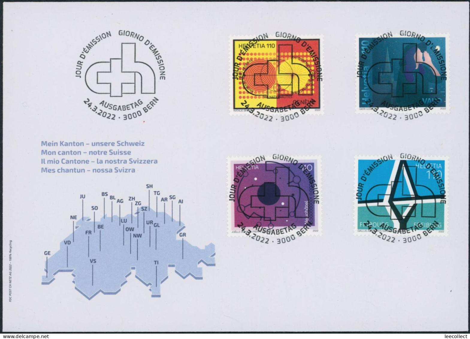 Suisse - 2022 - Kanton - Schweiz - Ersttagsbrief FDC ET - Ersttag Voll Stempel - Briefe U. Dokumente