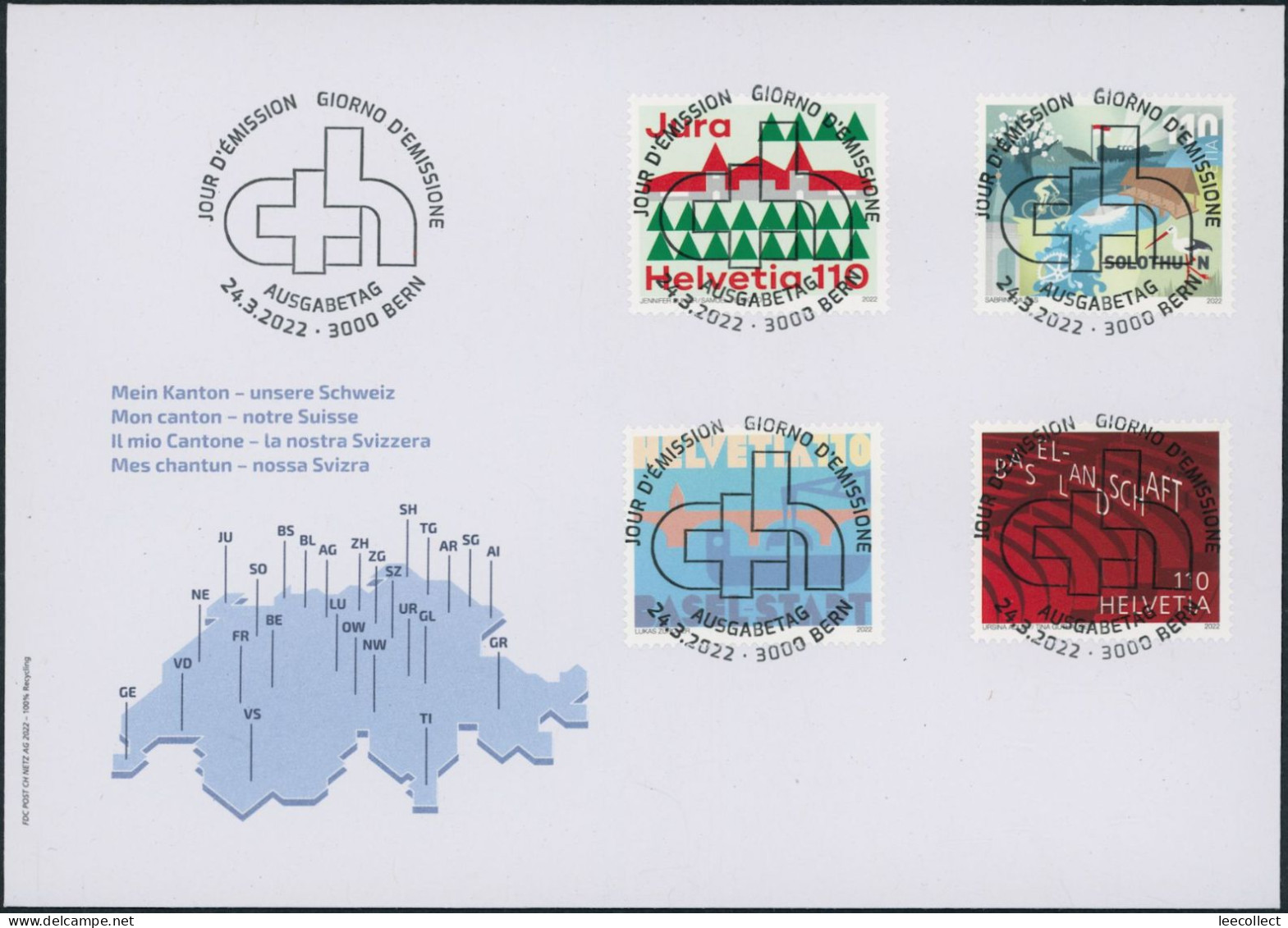 Suisse - 2022 - Kanton - Schweiz - Ersttagsbrief FDC ET - Ersttag Voll Stempel - Covers & Documents