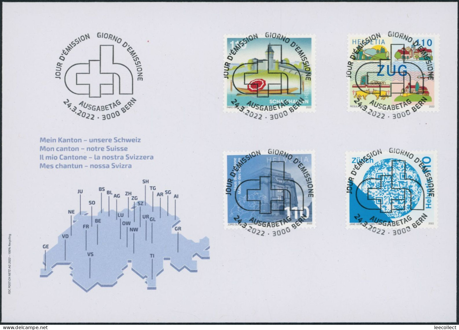 Suisse - 2022 - Kanton - Schweiz - Ersttagsbrief FDC ET - Ersttag Voll Stempel