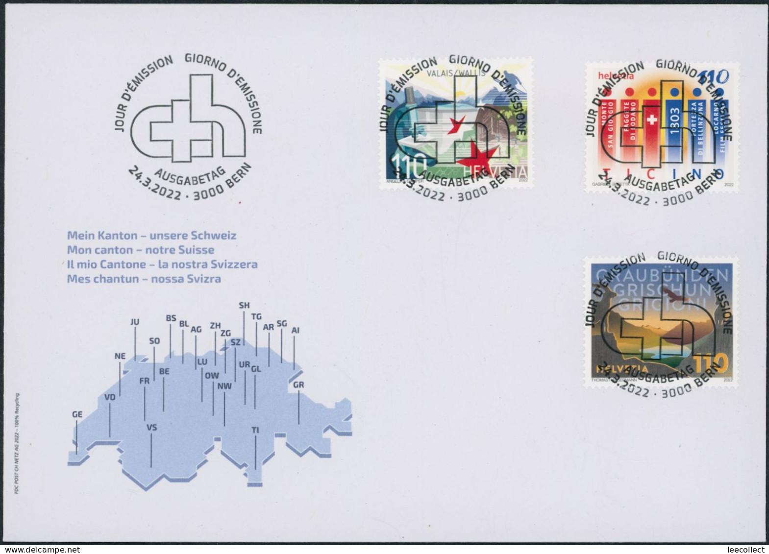 Suisse - 2022 - Kanton - Schweiz - Ersttagsbrief FDC ET - Ersttag Voll Stempel