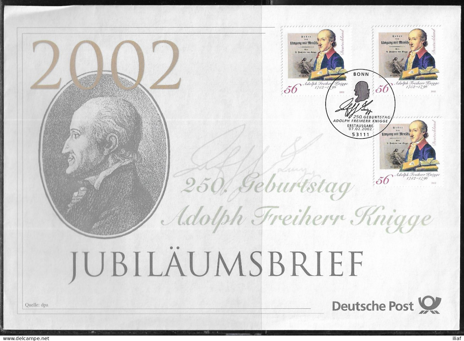Germany. FDC Mi. 2241.  250th Birth Anniversary Of Adolph Baron Von Knigge (1752-1796).FDC Cancellation On Big Envelope - 2001-2010