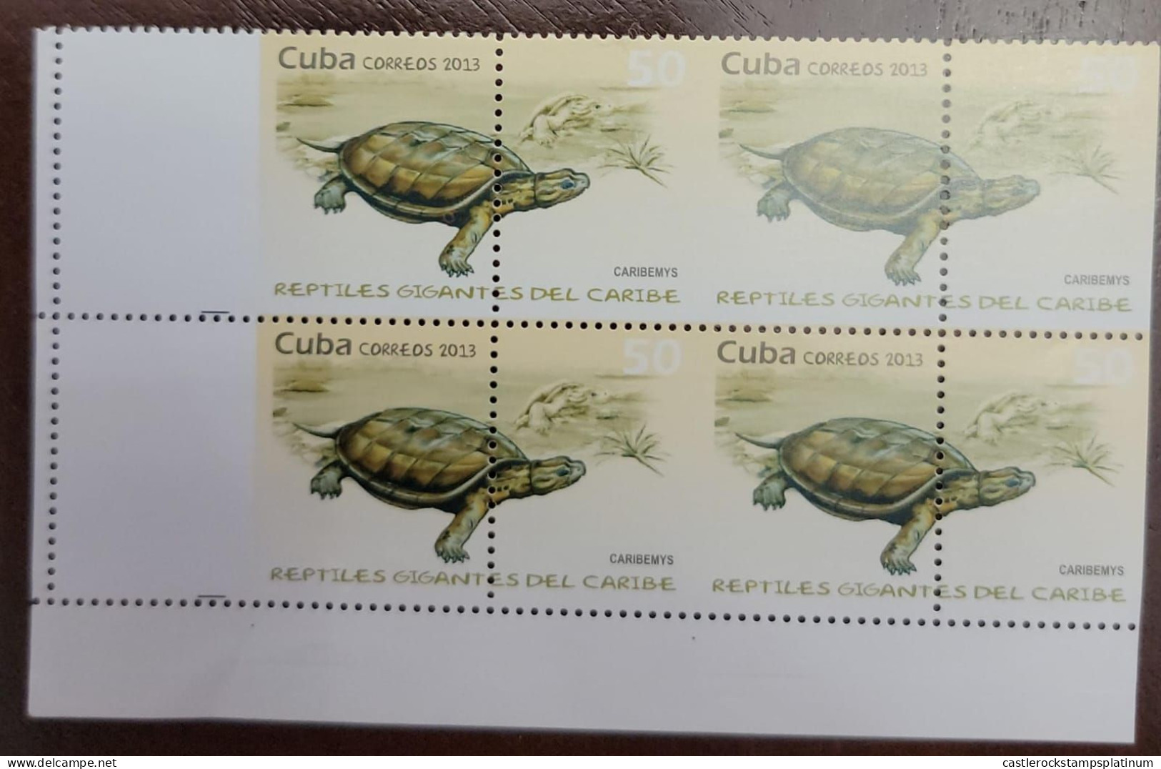 O) 2013 CUBA,  ERROR PERFORATION,  PREHISTORIC ANIMALS - GIGANT REPTILES OF THE CARIBBEAN, TURTLE - TORTOISE,  BLOCK MNH - Otros & Sin Clasificación