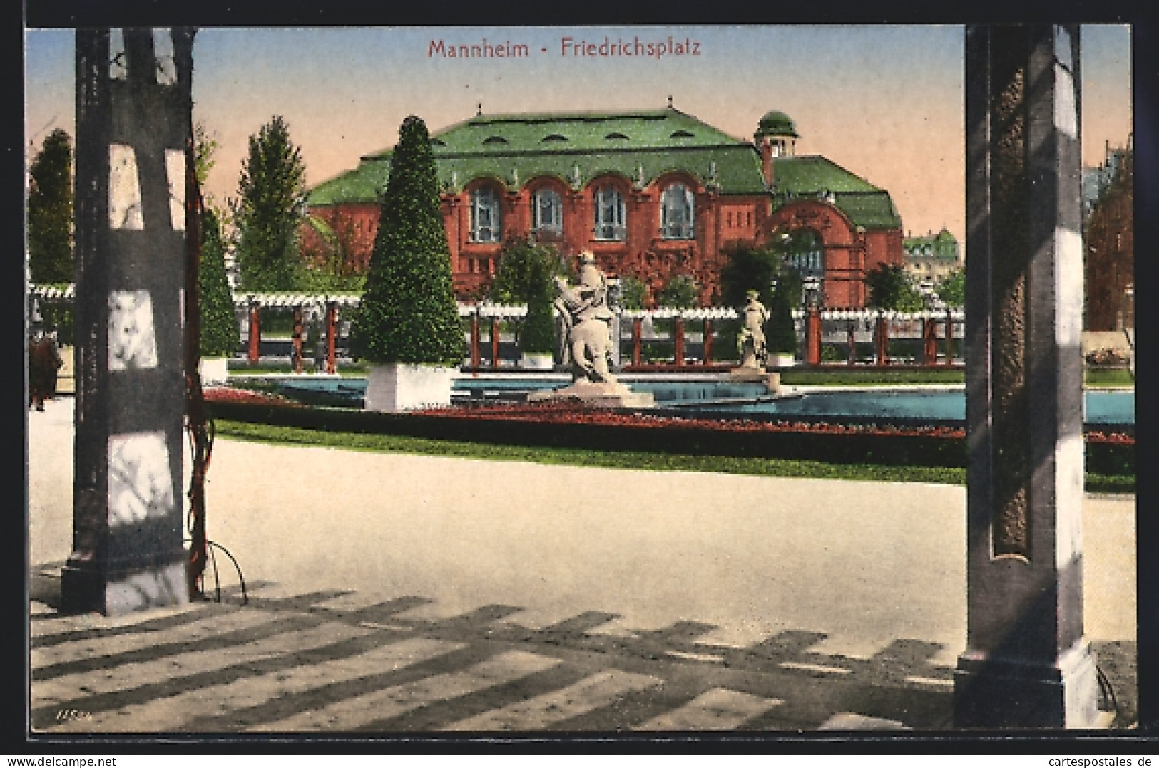 AK Mannheim, Gartenlage Friedrichsplatz Mit Statuen  - Mannheim