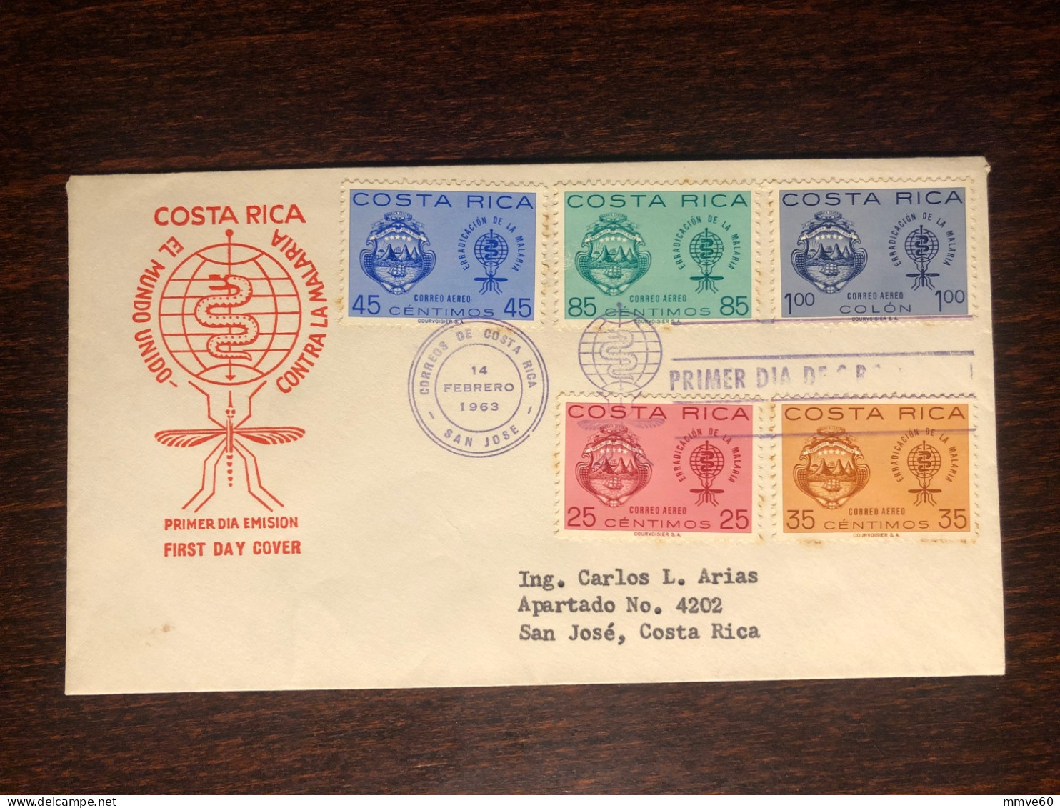 COSTA RICA  FDC COVER 1963 YEAR MALARIA HEALTH MEDICINE STAMPS - Costa Rica