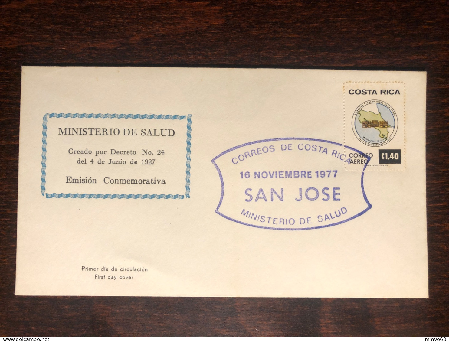 COSTA RICA  FDC COVER 1977 YEAR HEALTH MINISTRY HEALTH MEDICINE STAMPS - Costa Rica