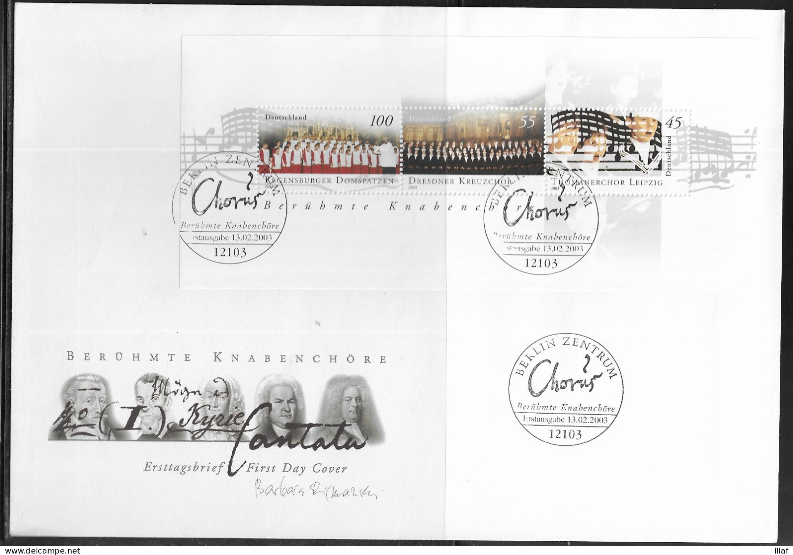 Germany. FDC Mi. BL61. Souvenir Sheet.  Famous Boys Choirs. FDC Cancellation On Big Cachet Envelope - 2001-2010