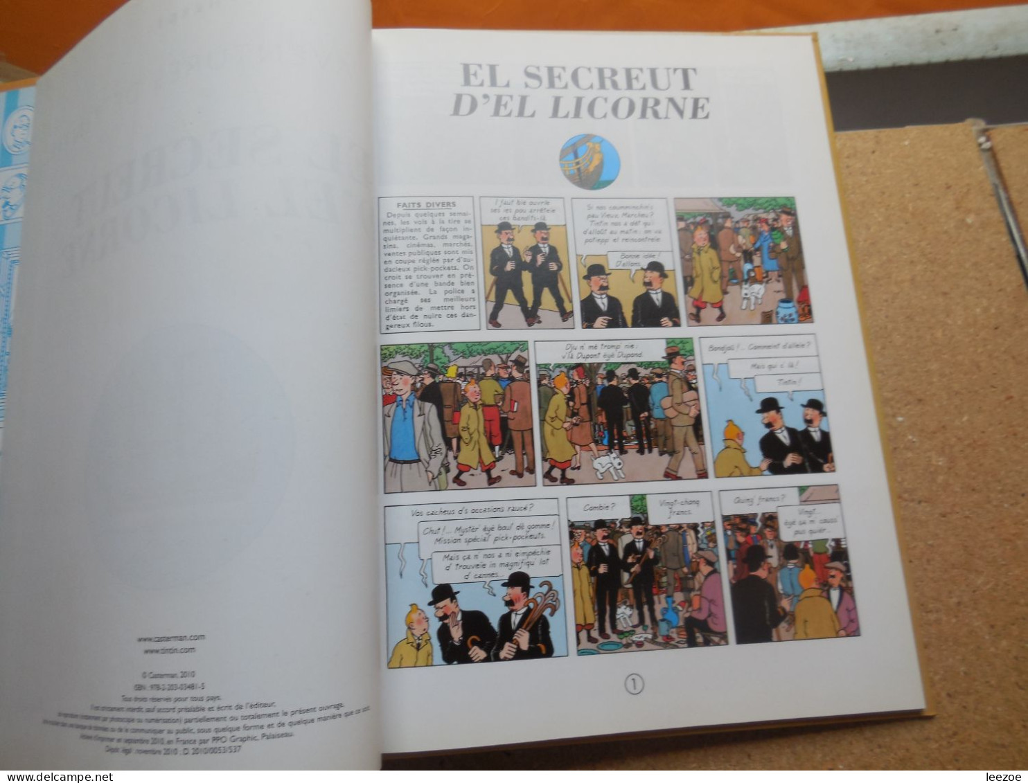 BD Tintin (en langues régionales) Borain. El Secreut d'el Licorne, édition numérotée 1575............N5