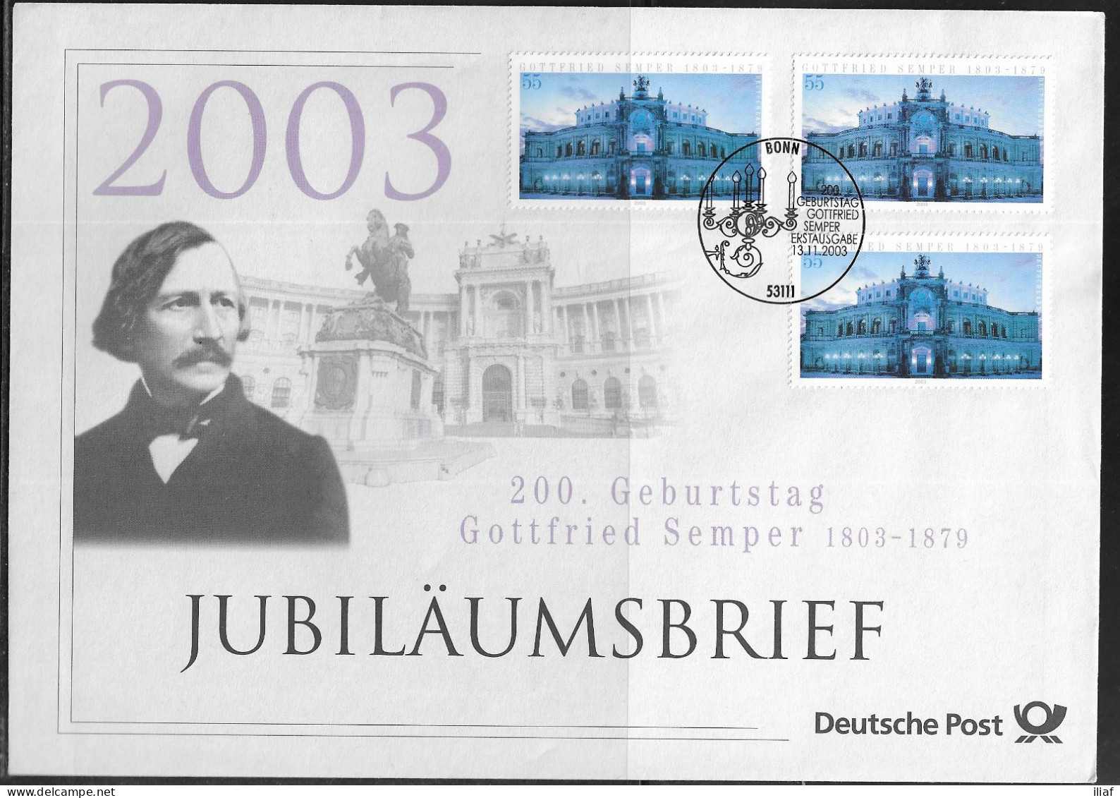 Germany. FDC Mi. 2371.  Bicentenary Of Gottfried Semper, Opera House, Dresden. FDC Cancellation On Big Cachet Envelope - 2001-2010