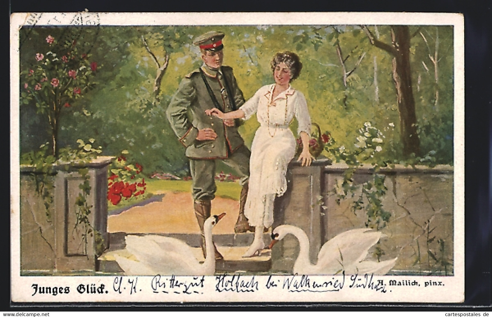 Künstler-AK Alfred Mailick: Soldat Und Braut, Schwanenpaar  - Mailick, Alfred