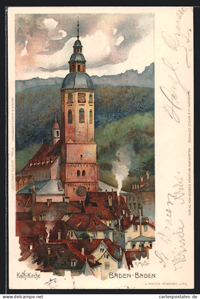 Künstler-AK Karl Mutter: Baden-Baden, Katholische Kirche  - Mutter, K.