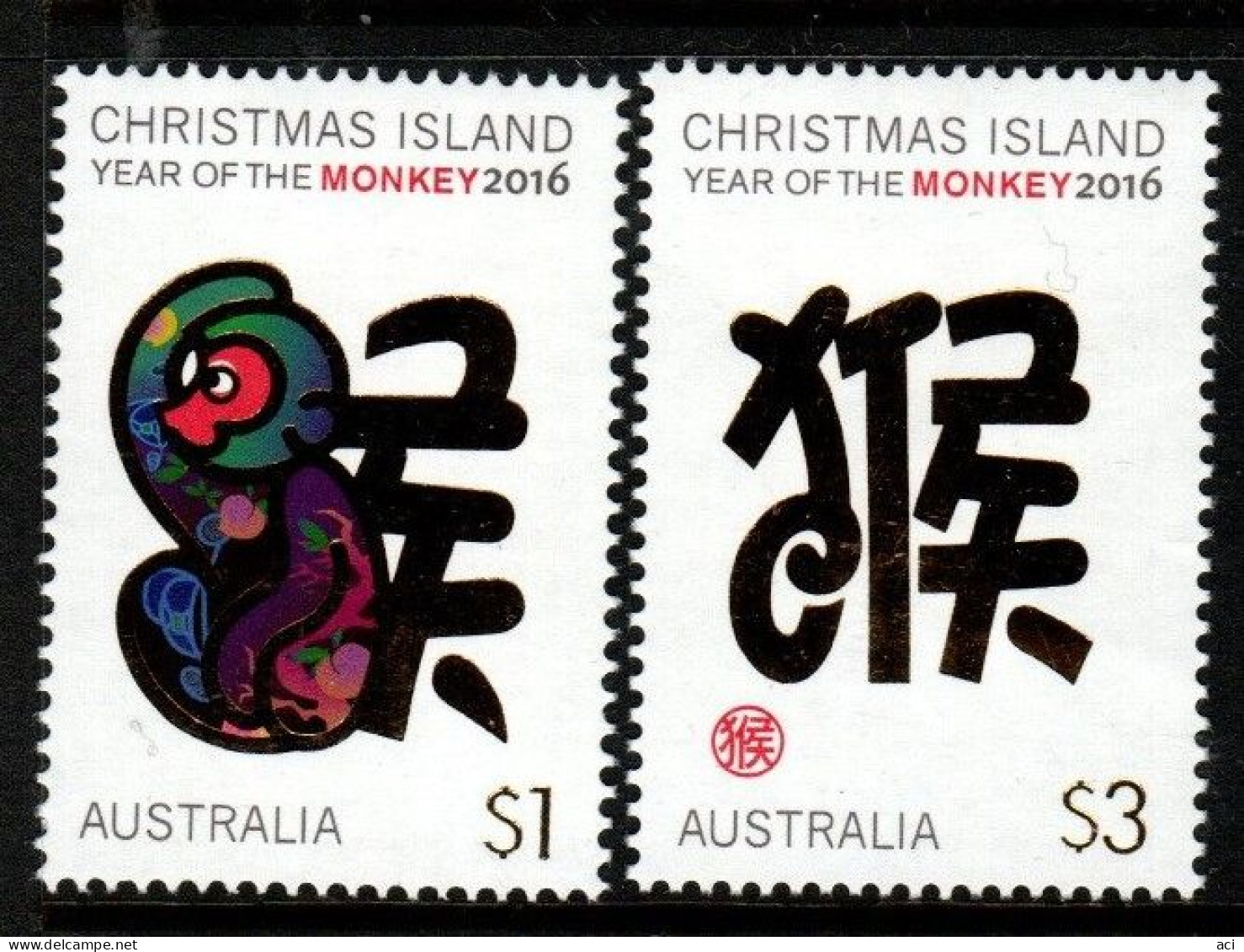 Christmas Island ASC 743-4  2016 Year Of The Monkey,Mint Never Hinged - Christmaseiland