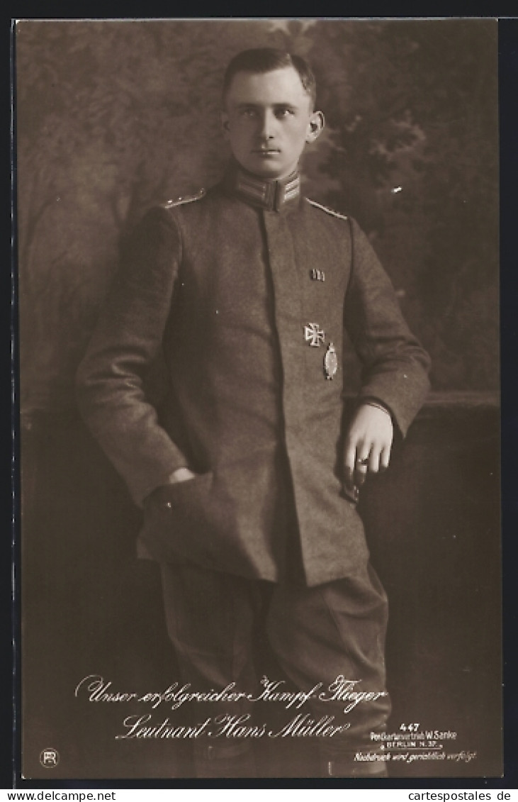Foto-AK Sanke Nr. 447: Kampf-Flieger Leutnant Hans Müller In Uniform  - 1914-1918: 1. Weltkrieg