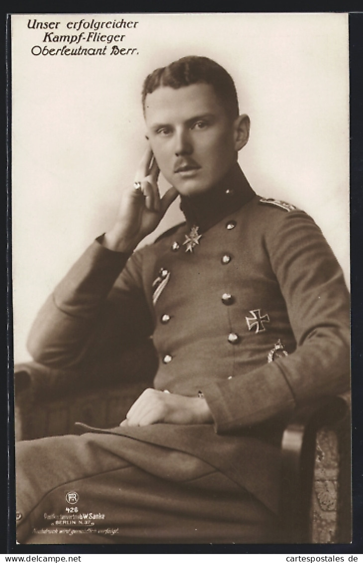 Foto-AK Sanke Nr. 426: Kampfflieger Oberleutnant Berr Uniform Mit Pour Le Merite Orden  - 1914-1918: 1ste Wereldoorlog