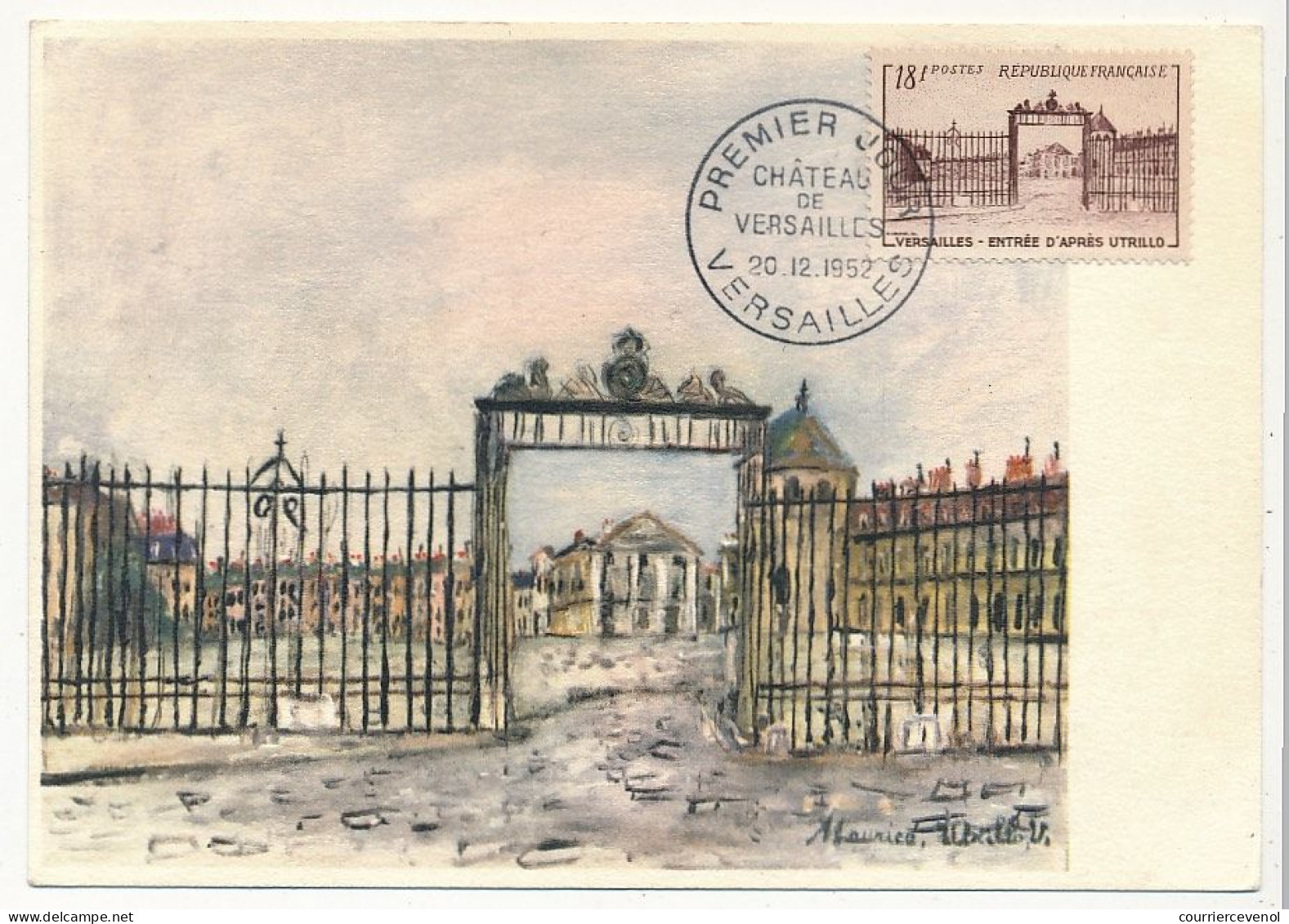 FRANCE => Carte Maximum => 18F Château De Versailles, Entrée (Utrlllo) - 20/12/1952 - Versailles - 1950-1959