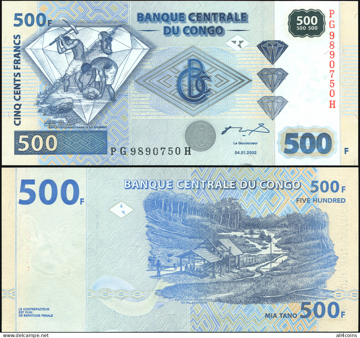 DR Congo 500 Francs. 04.01.2002 Unc. Banknote Cat# P.96a - Democratic Republic Of The Congo & Zaire