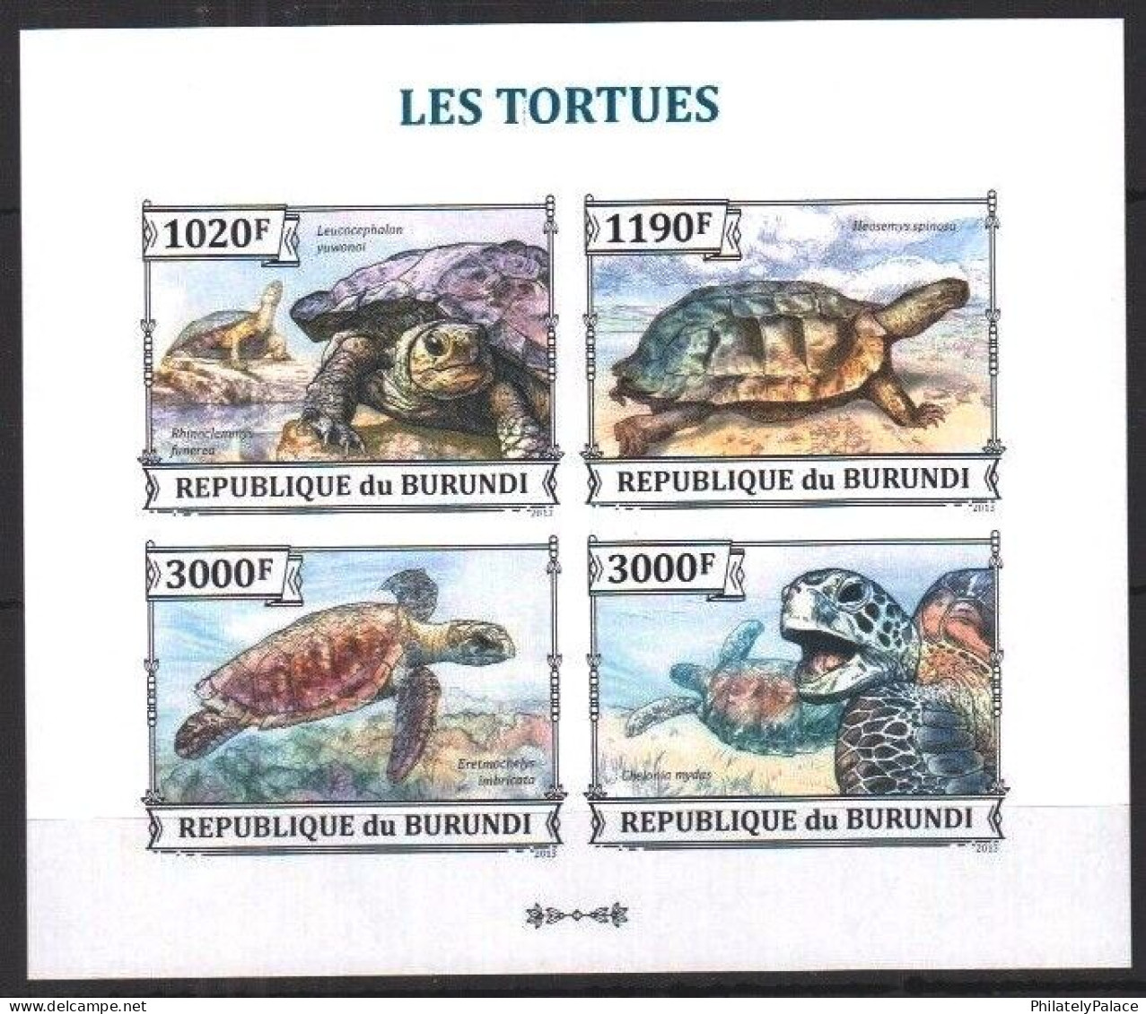 Burundi 2013 Turtles ,Marine ,Reptiles, Turtle, Tortoise, Set Of 4v, Imperf MS MNH (**) - Nuevos