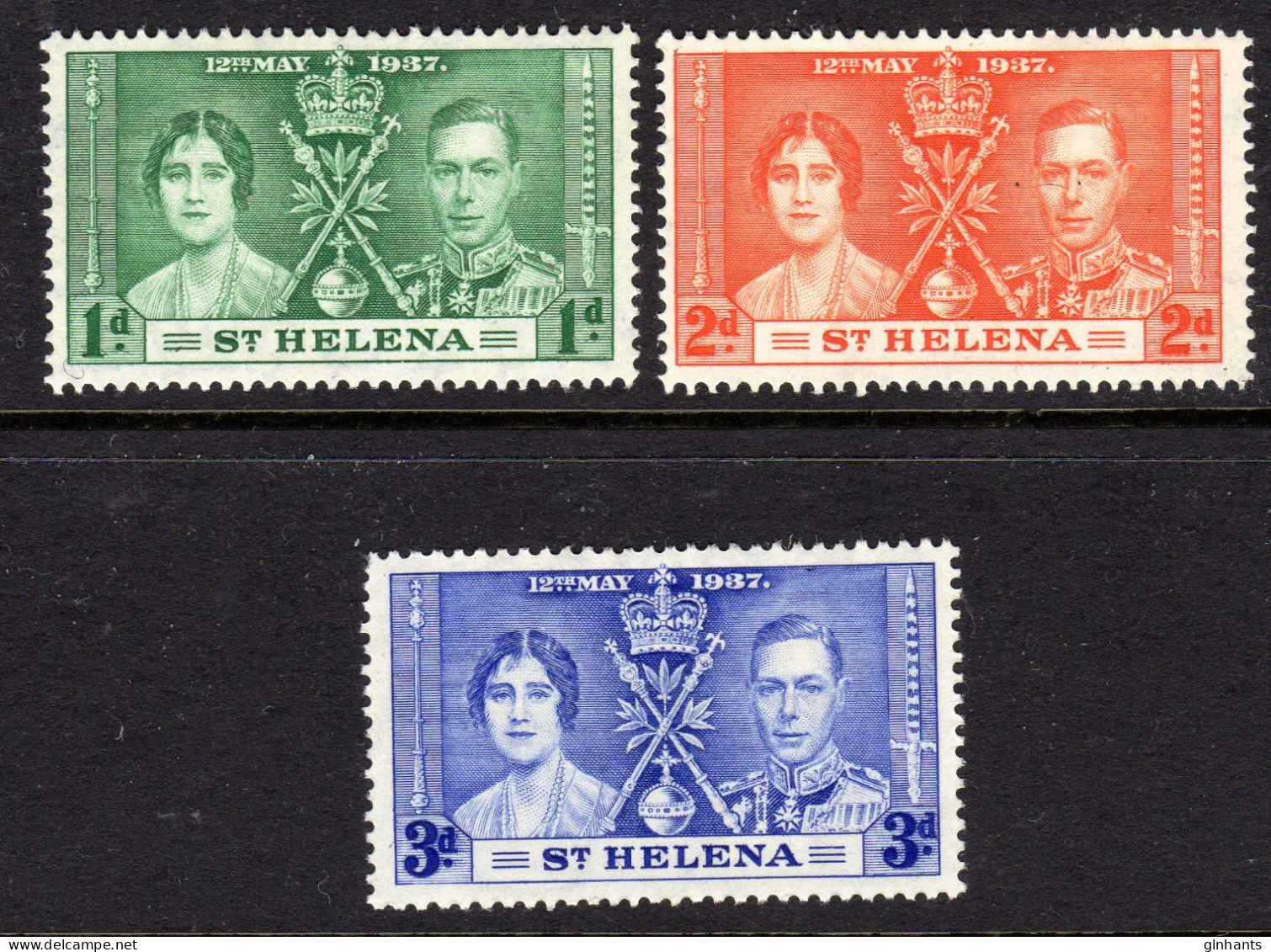 ST HELENA - 1937 CORONATION SET (3V) FINE MOUNTED MINT MM * SG 128-130 - St. Helena