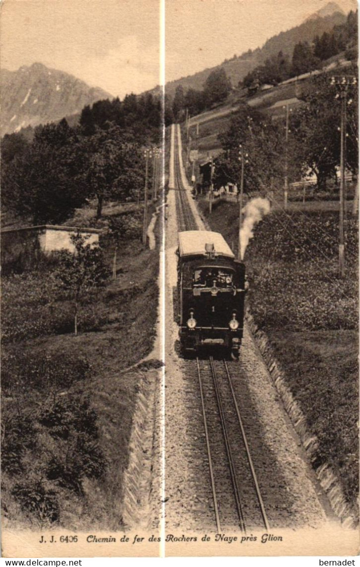 CHEMIN DE FER DES ROCHERS DE NAYE PRES GLION .     (Trait Blanc Pas Sur Original ) - Roche