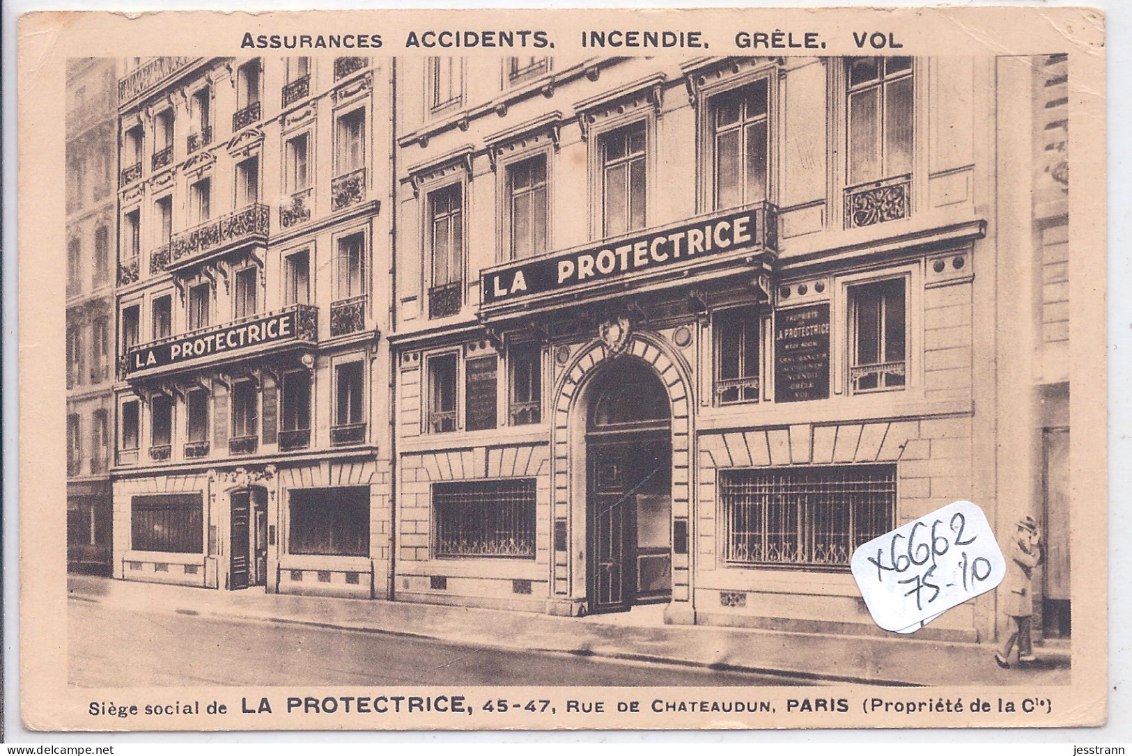 PARIS IX EME- 45/47 RUE DE CHATEAUDUN- LA PROTECTRICE- SOCIETE D ASSURANCE- CACHET M GAUTHIER REPRESENTANT A TROYES - Arrondissement: 09