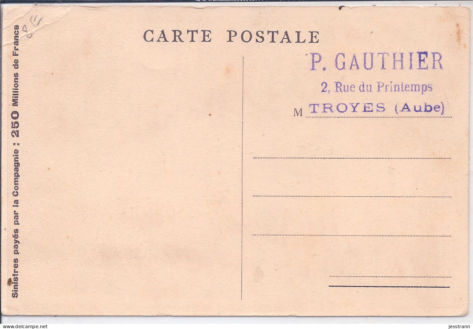 PARIS IX EME- 45/47 RUE DE CHATEAUDUN- LA PROTECTRICE- SOCIETE D ASSURANCE- CACHET M GAUTHIER REPRESENTANT A TROYES - Arrondissement: 09