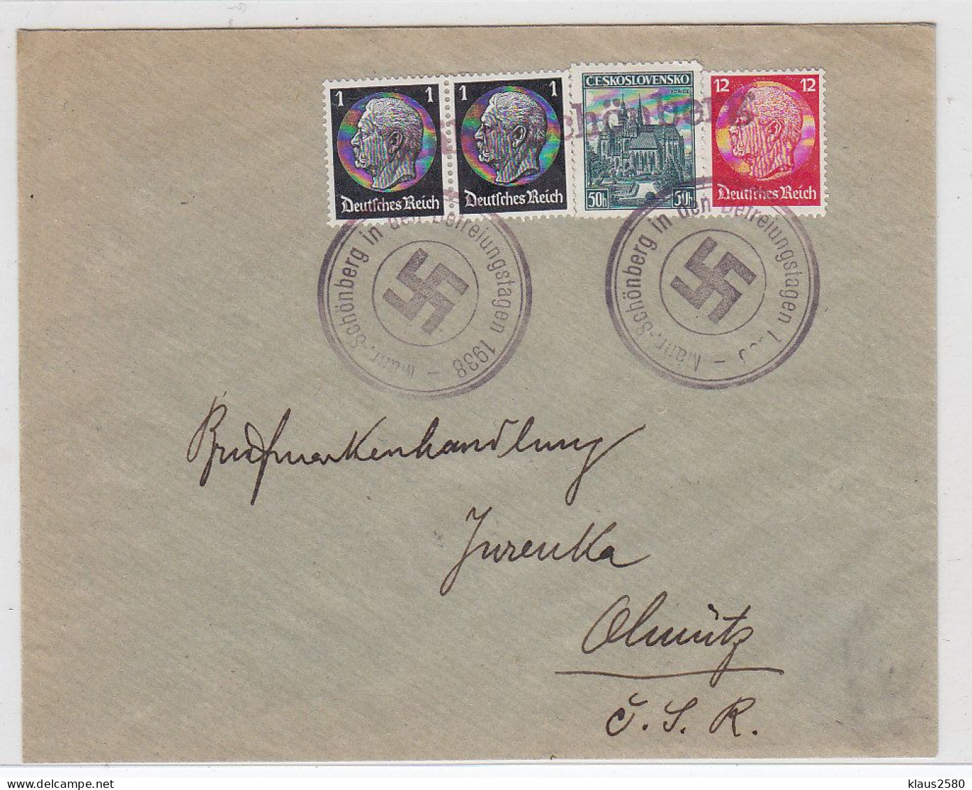 Sudetenland Brief Von "Mährisch-Schönberg" Nach Olmütz Stempel !!! - Sudetenland