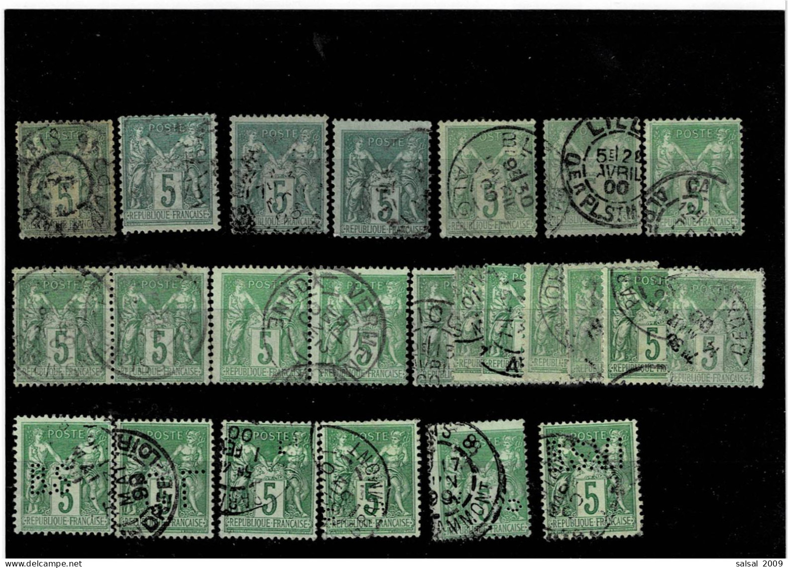 FRANCE ,"Sage" ,24 Pezzi Usati Di Cui 6 PERFIN ,qualita Buona - 1876-1898 Sage (Type II)