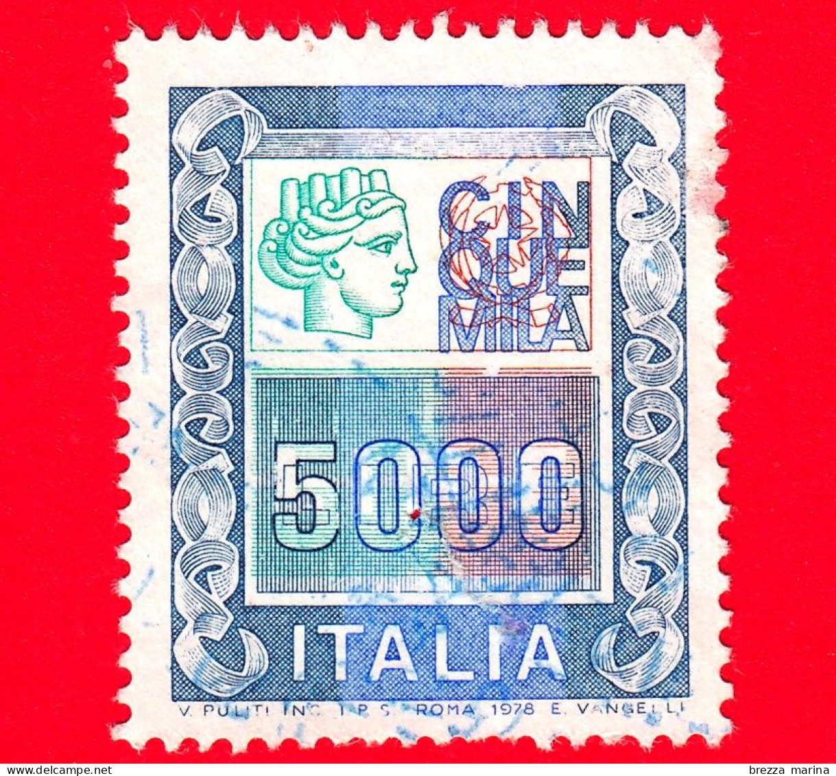 ITALIA - Usato - 1978 - Alti Valori Ordinari -  Ornamenti E Italia Turrita - 5000 L. - 1971-80: Afgestempeld