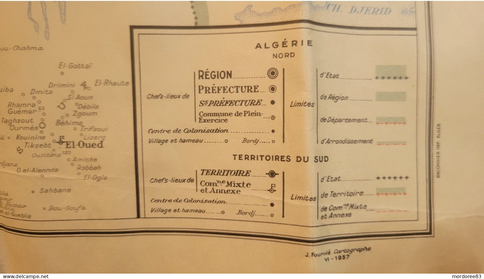 CARTE ALGERIE NORD LIMITES ADMINISTRATIVES 1957 - Carte Geographique