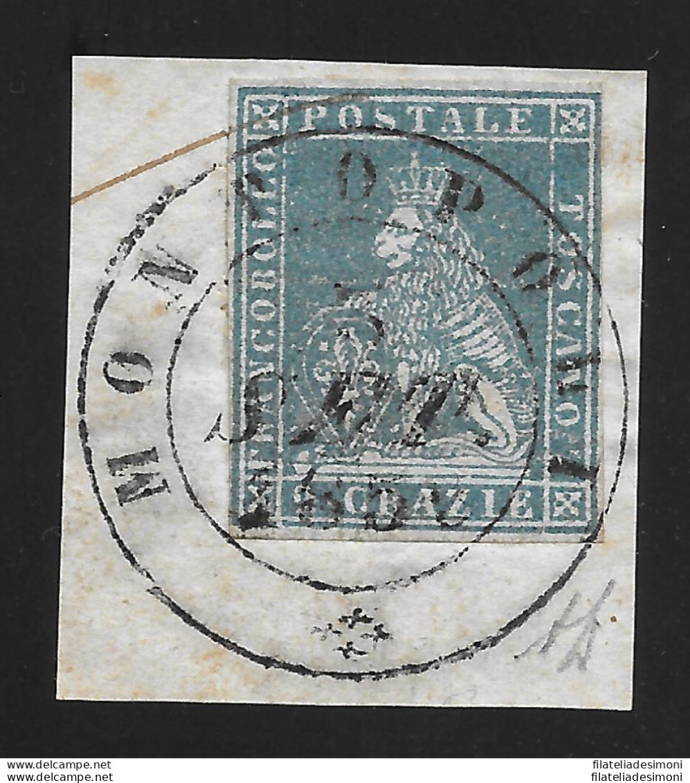 1851-52 Toscana, N° 5 2 Crazie Azzurro Chiaro Certificato Enzo Diena - Toscane