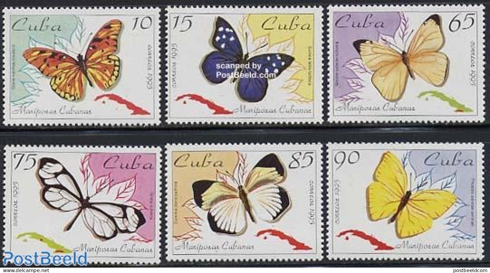 Cuba 1995 Butterflies 6v, Mint NH, Nature - Various - Butterflies - Maps - Unused Stamps