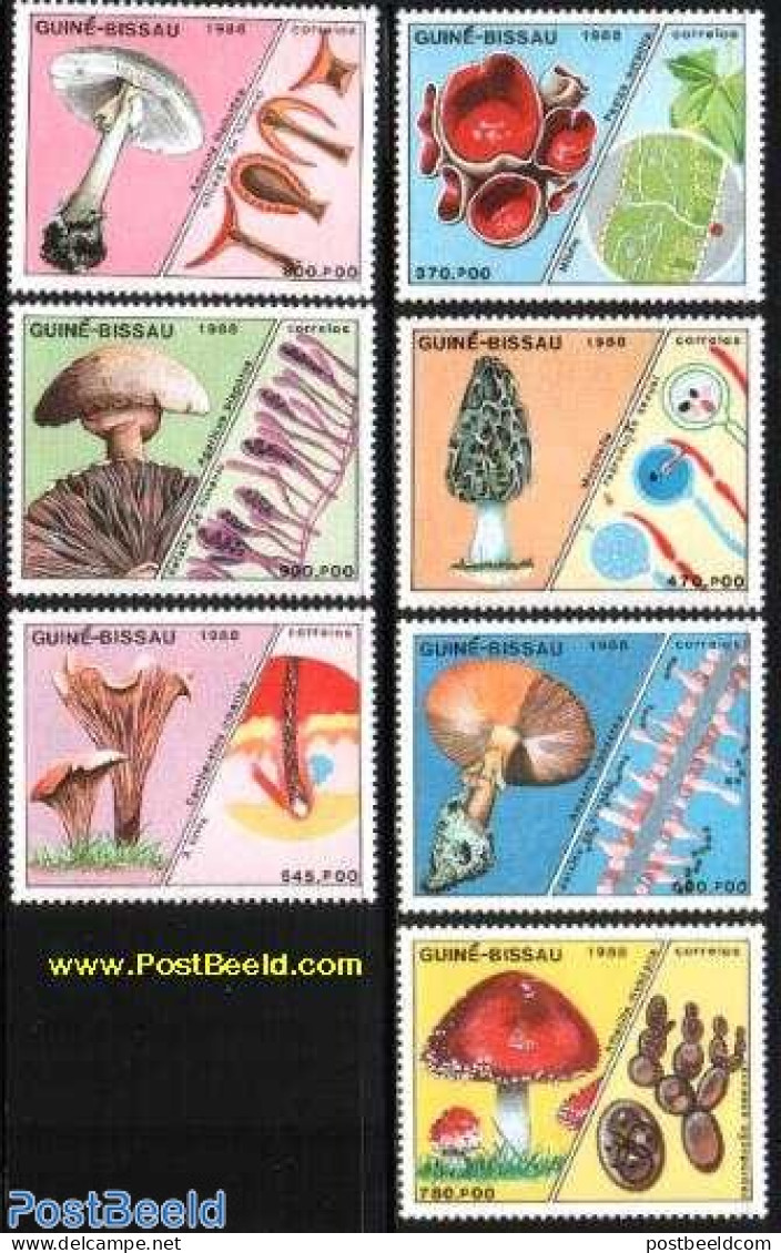 Guinea Bissau 1988 Mushrooms 7v, Mint NH, Nature - Mushrooms - Funghi