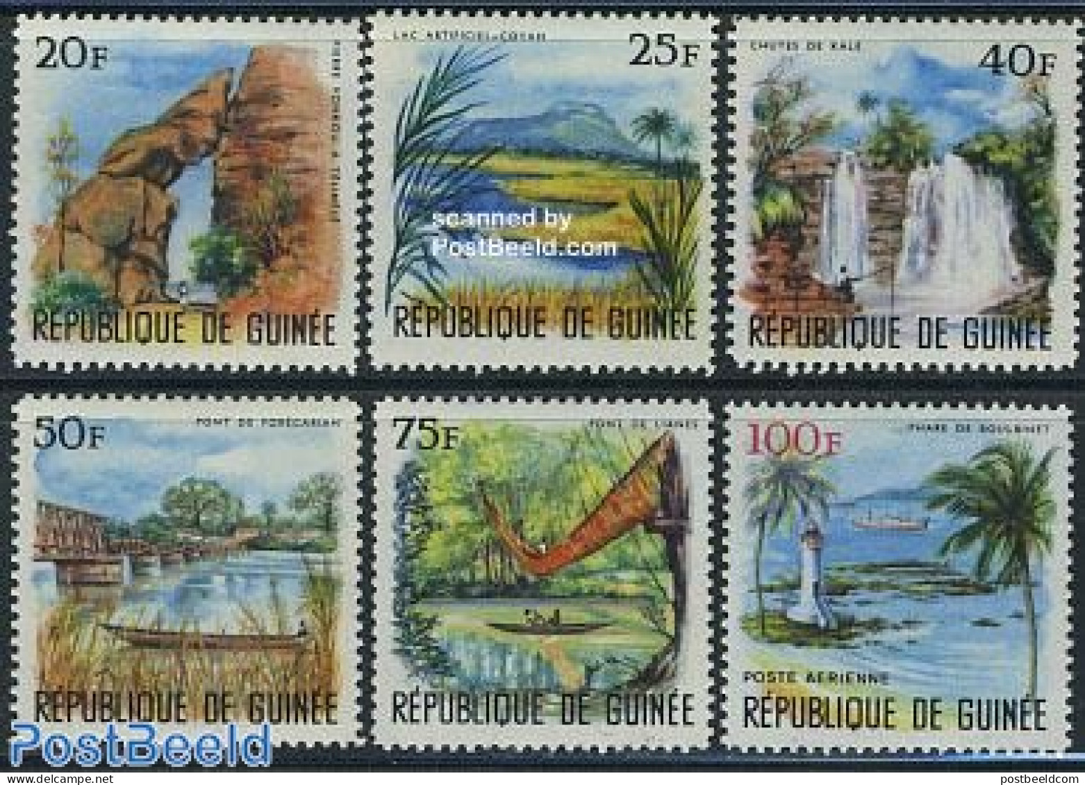 Guinea, Republic 1966 Landscapes 6v, Mint NH, Nature - Various - Water, Dams & Falls - Lighthouses & Safety At Sea - Phares