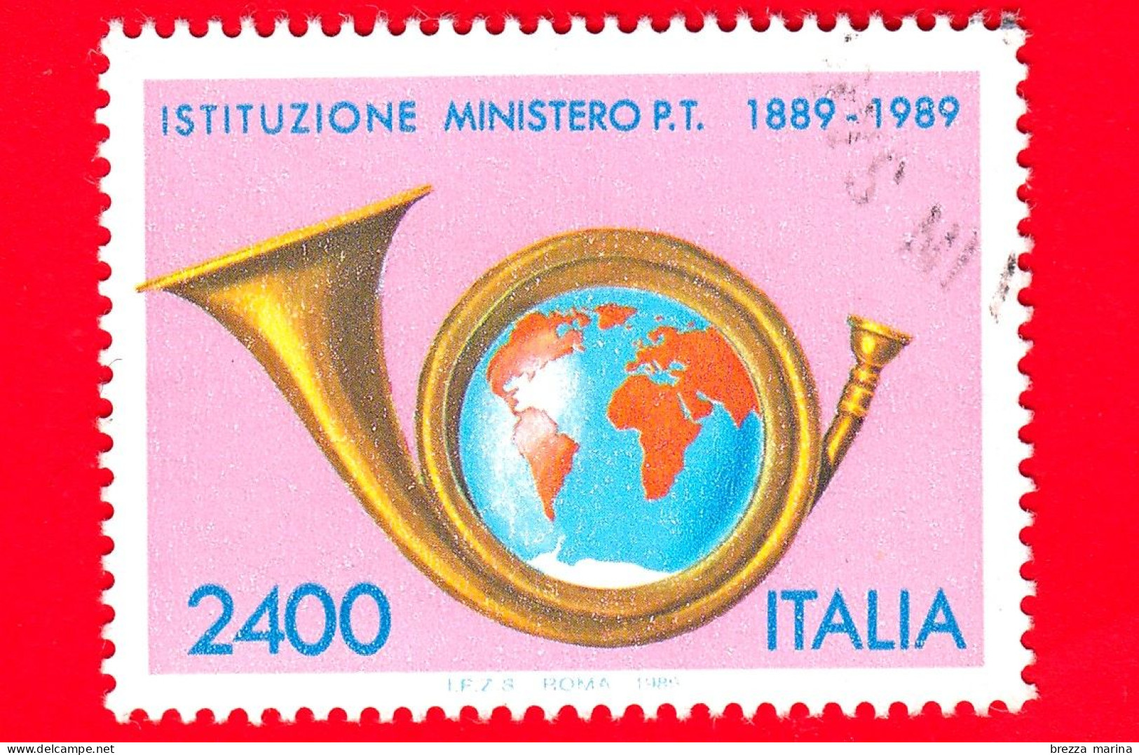 ITALIA - Usato - 1989 - Centenario Dell'istituzione Ministero Delle Poste - Corno Postale E Mappamondo - 2400 L. - 1981-90: Used