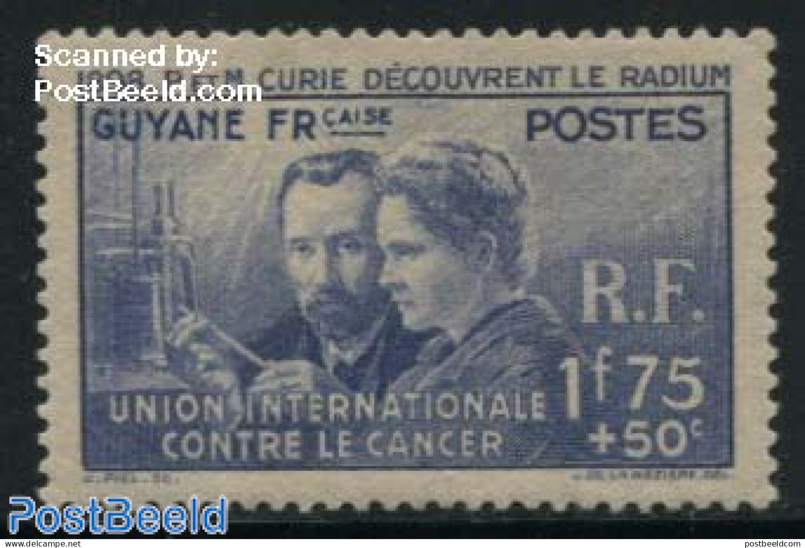 French Guyana 1938 Radium 1v, Mint NH, Health - History - Science - Health - Nobel Prize Winners - Physicians - Nobel Prize Laureates