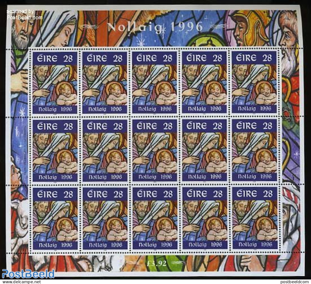 Ireland 1996 Christmas M/s (with 15 Stamps), Mint NH, Religion - Christmas - Art - Stained Glass And Windows - Ungebraucht