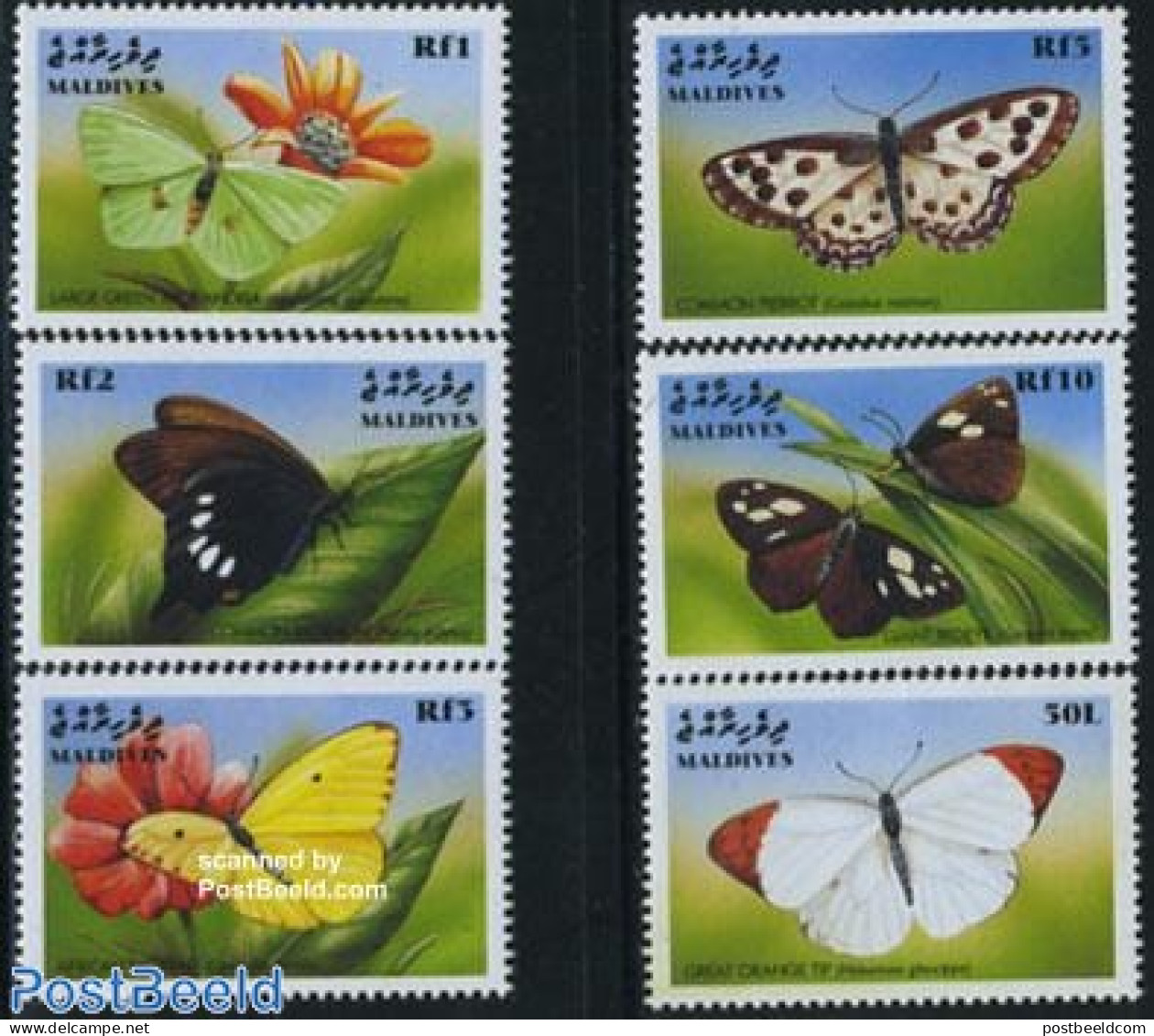 Maldives 1999 Butterflies 6v, Mint NH, Nature - Butterflies - Malediven (1965-...)