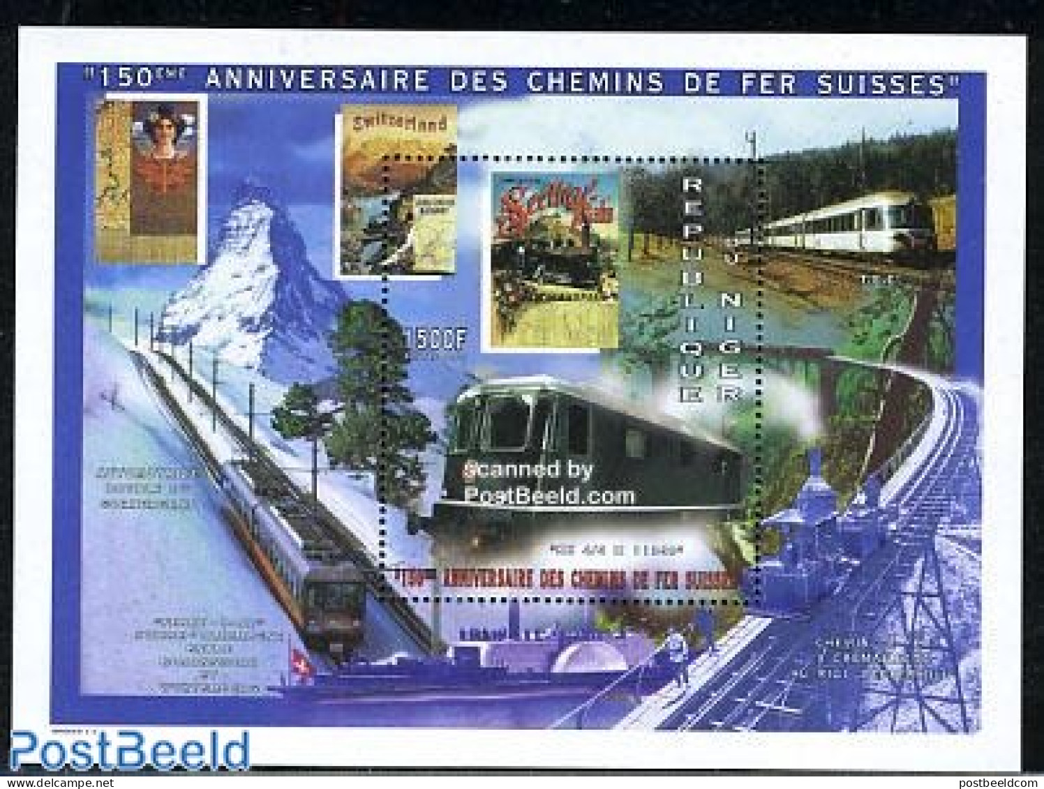 Niger 1997 Swiss Railways S/s, Mint NH, Sport - Transport - Mountains & Mountain Climbing - Railways - Ships And Boats.. - Climbing