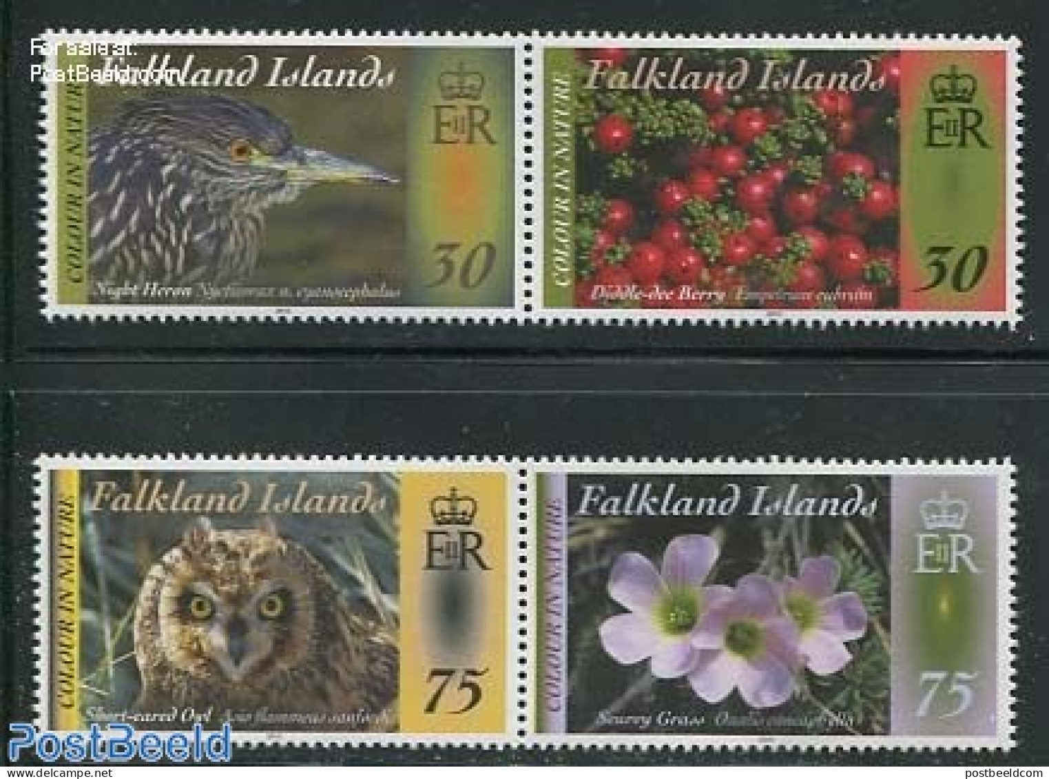 Falkland Islands 2012 Colour In Nature 4v (2x [:]), Mint NH, Nature - Birds - Birds Of Prey - Flowers & Plants - Fruit.. - Obst & Früchte