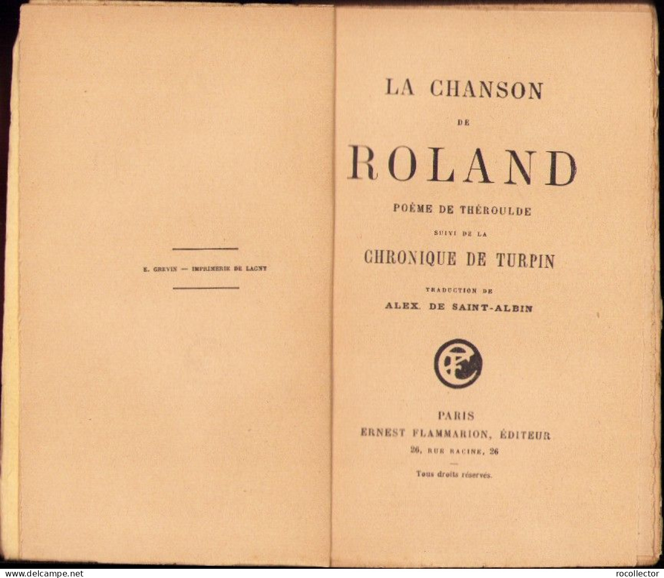 La Chanson De Roland Poeme De Theroulde Suivi De La Chronique De Turpin, Paris C4318N - Livres Anciens