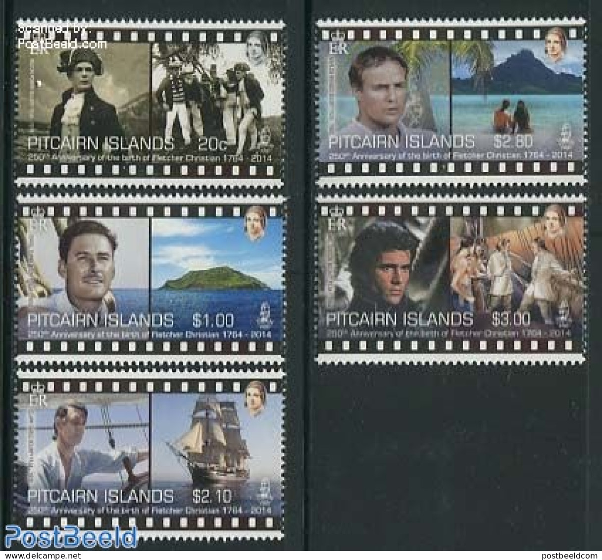 Pitcairn Islands 2014 Christian Fletcher 5v, Mint NH, Performance Art - Transport - Film - Movie Stars - Ships And Boats - Cinéma