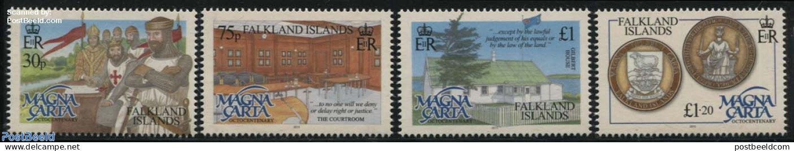 Falkland Islands 2015 Magna Carta 4v, Mint NH, History - Various - Flags - History - Joint Issues - Justice - Money On.. - Emissioni Congiunte