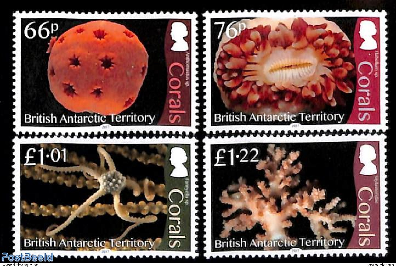 British Antarctica 2017 Corals 4v, Mint NH, Nature - Shells & Crustaceans - Marine Life