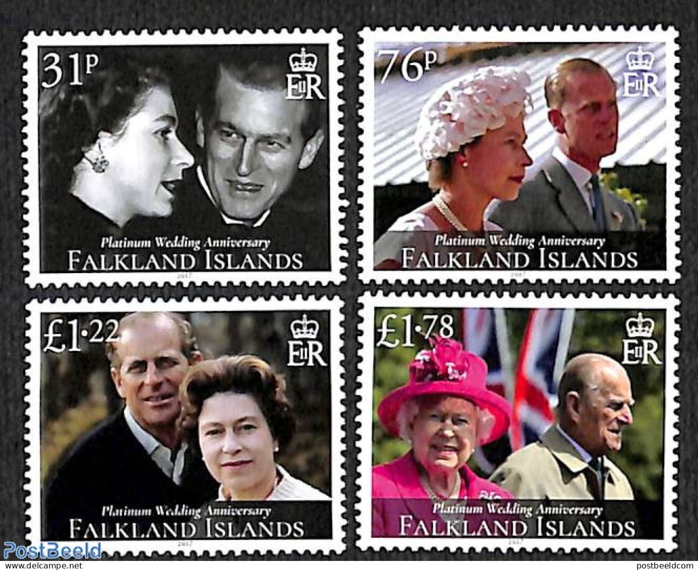 Falkland Islands 2017 Queen Elizabeth II, Platinum Wedding Anniversary, Mint NH, History - Kings & Queens (Royalty) - Familles Royales