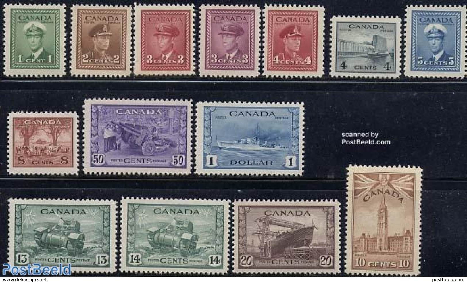 Canada 1942 War Productions 14v, Unused (hinged), History - Transport - Militarism - Ships And Boats - Neufs
