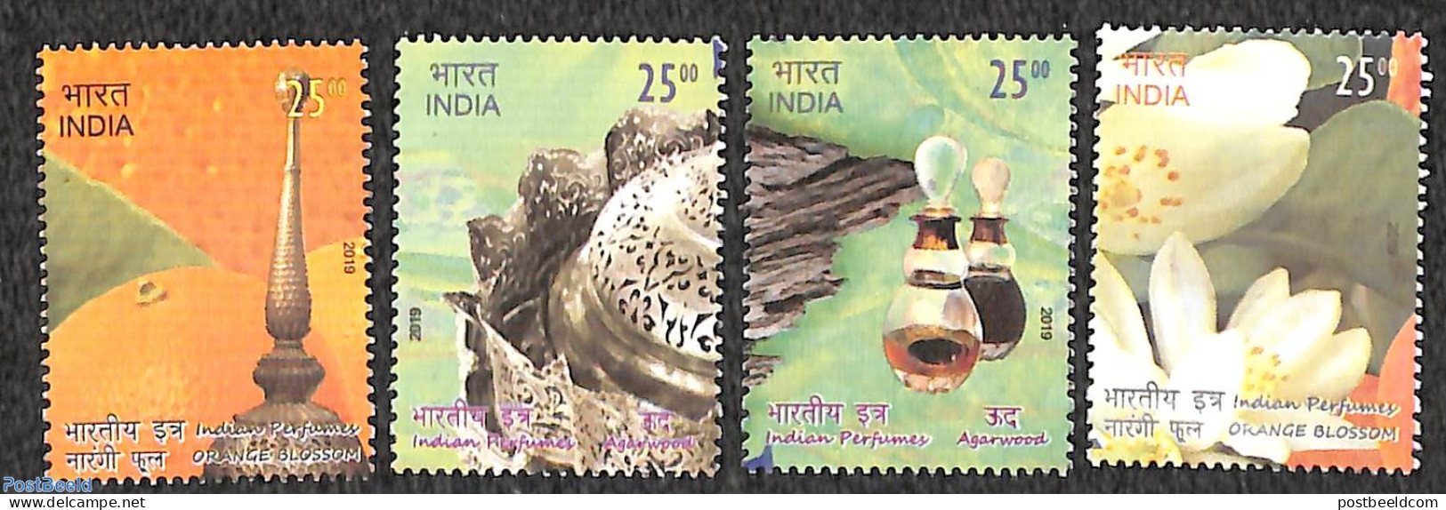 India 2019 Perfumes, Scentic Stamps 4v, Mint NH, Nature - Various - Flowers & Plants - Scented Stamps - Neufs