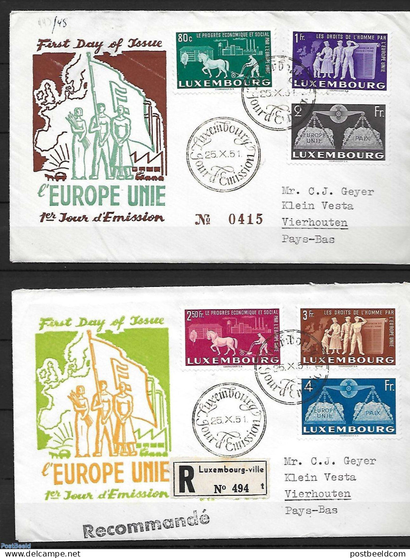 Luxemburg 1951 For One Europe, First Day Cover, History - Europa Hang-on Issues - Covers & Documents
